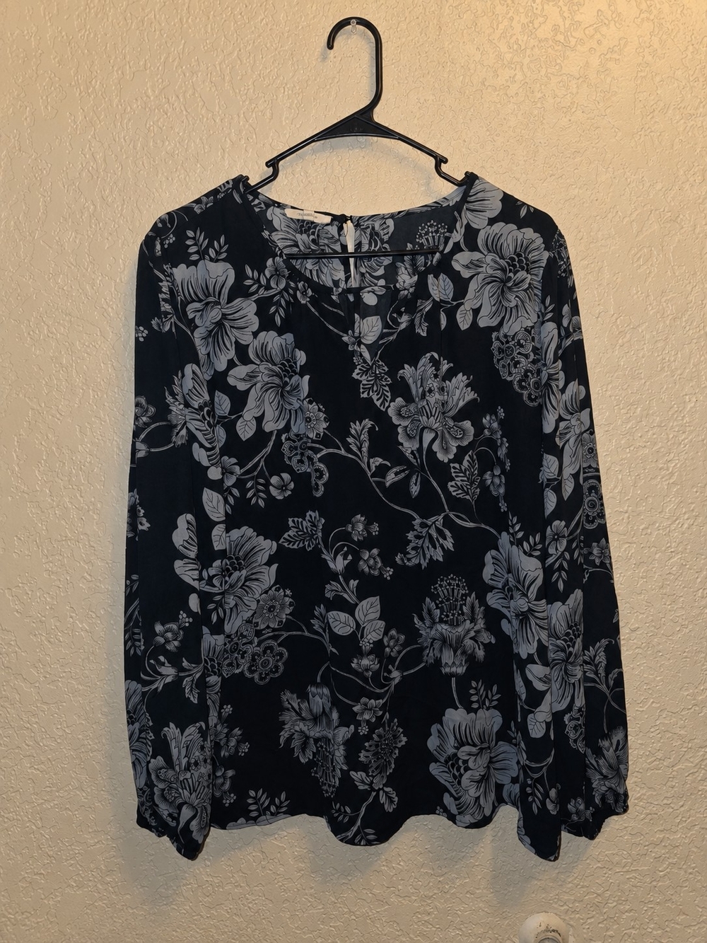 Maurices Black Blouse with Light Gray Floral Print